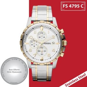 RELOJ CABALLERO ACERO INOXIDABLE  COLOR PLATA Y DORADO  CARATULA BLANCA CON EXTYENCIBLE  METALICO COMBINADO